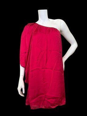 Hot Red One Shoulder Draped Dress – Flowy Fit